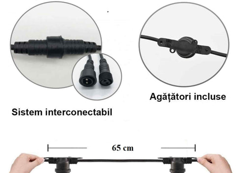 Ghirlanda Luminoasa 10M cu 15 Fasunguri E27, IP65, Interconectabila - SoLedlight