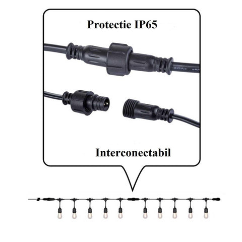 Ghirlanda Luminoasa 10M cu 10 Pendule, E27, IP65, Interconectabila - SoLedlight