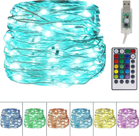 Ghirlanda Luminoasa Decorativa din Cupru 10M cu 100 LEDuri RGB, 16 Culori, cu Cablu USB si Telecomanda - SoLedlight