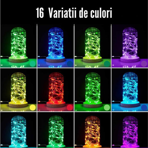 Ghirlanda Luminoasa Decorativa din Cupru 10M cu 100 LEDuri RGB, 16 Culori, cu Cablu USB si Telecomanda - SoLedlight