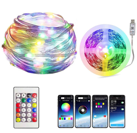 Ghirlanda Luminoasa Decorativa din Cupru 10M cu 100 LEDuri RGB, 16 Culori, cu Cablu USB si Telecomanda - SoLedlight